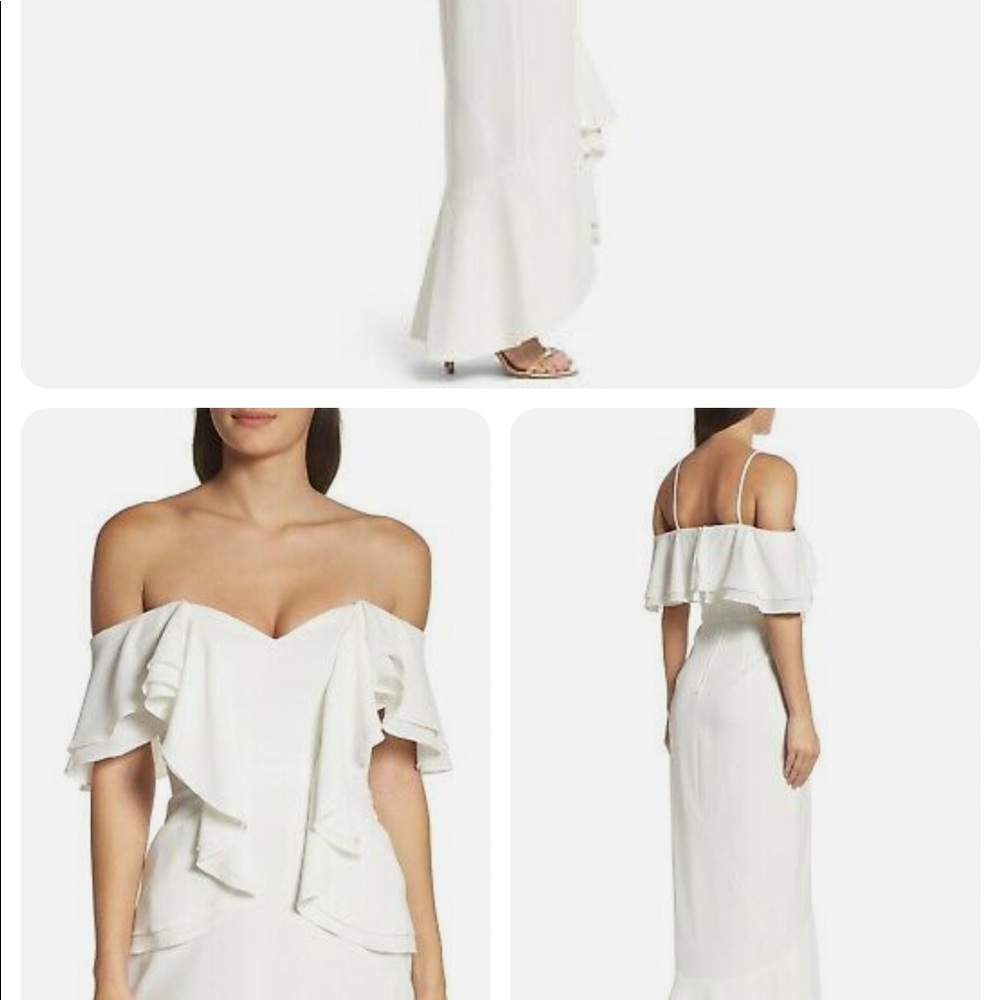 C/meo Collective Covet Ruffle Off The Shoulder Gown in Ivory  Size small